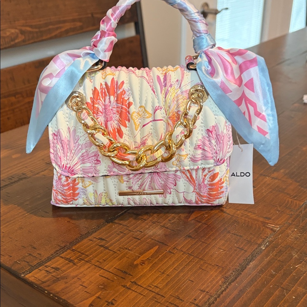 NWT Aldo Pink Floral Mini Bag with Gold Chain